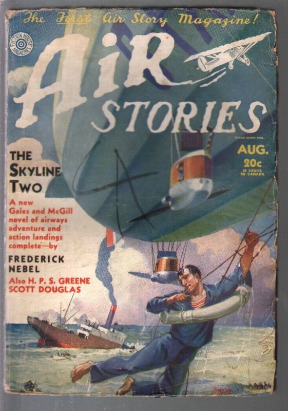 Air Stories 8/1931-earliest Aviation Pulp Title-zeppelin-Belarski-Nebel-VG, raw comic book in VG condition — front cover