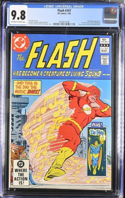 Flash #307 (DC Comics, 1982), CGC 9.8 graded comic book, Universal Blue label — front cover in its holder