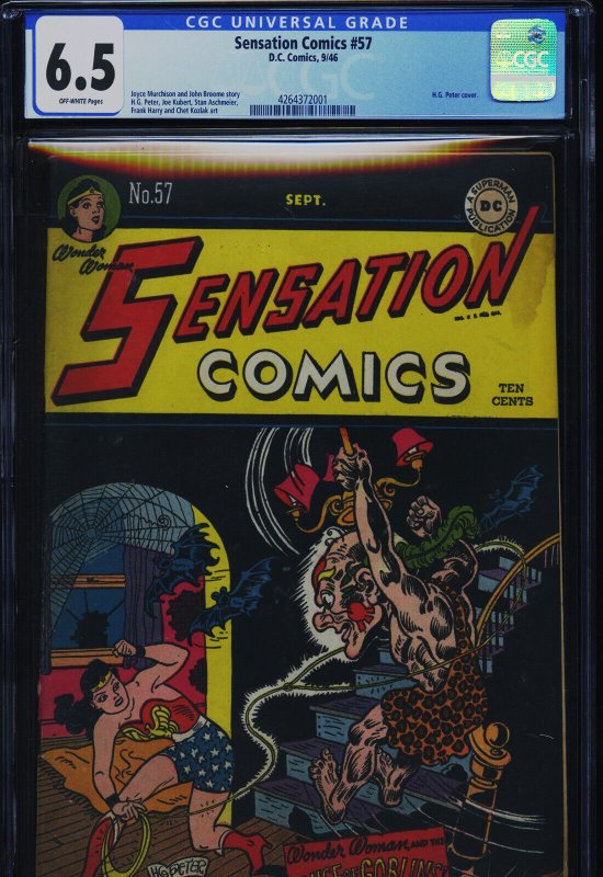 Sensation Comics #57 (DC Comics), CGC 6.5 graded comic book, Universal Blue label — front cover in its holder