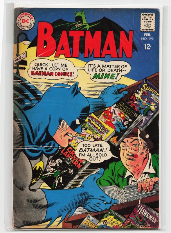 Batman #199 (DC Comics, 1968), raw, ungraded comic book — front cover