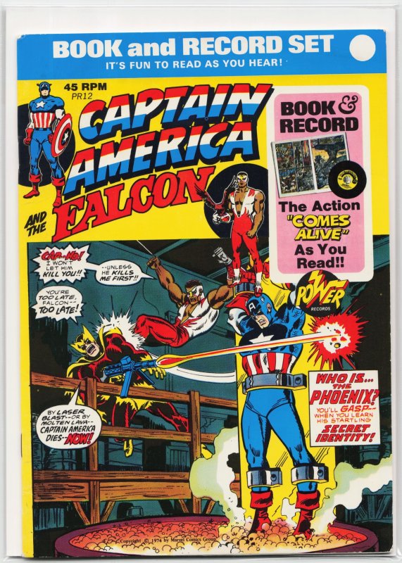 Captain America and the Falcon Book and Record Set #PR-12 (1974) (Power Records, 1974), raw, ungraded comic book — front cover