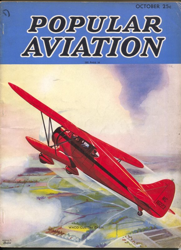 Pulp: Popular Aviation 10/1936-H.R. Bollin-Waco Custom Cabin-Japanese Aviati..., raw, ungraded comic book — front cover