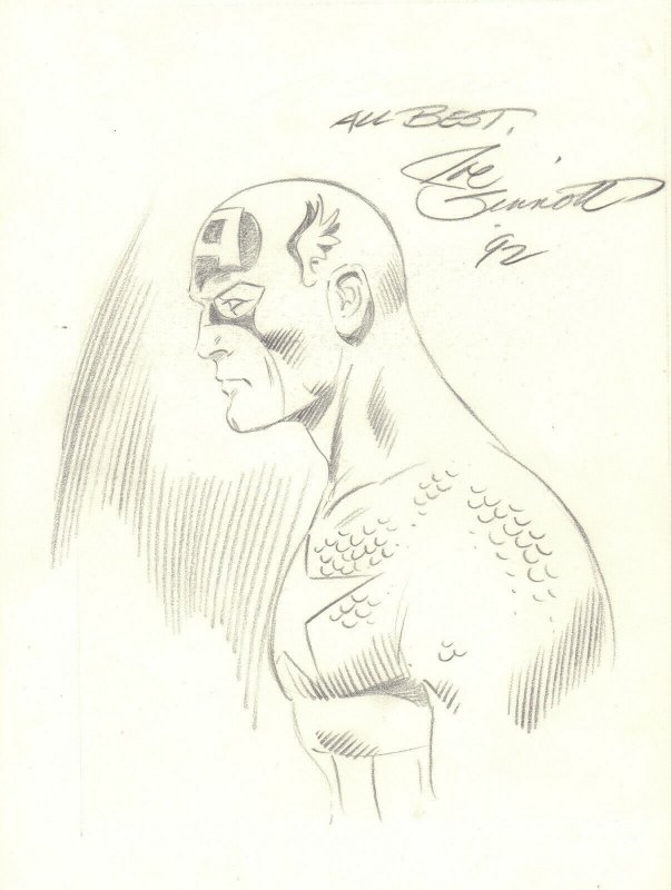 Captain America Side Bust Pencil Commission - 1992 Signed art by Joe Sinnott (1992), raw, ungraded comic book — front cover