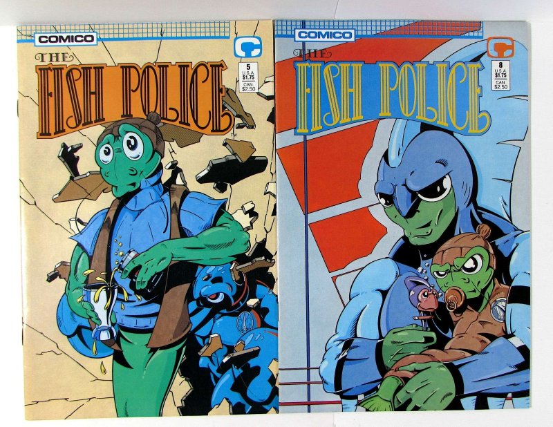Fish Police Lot of 2 #5, 8 Comico Comics (1988) NM- 1st Print Comic Books (1988), raw comic book in NM- condition — front cover