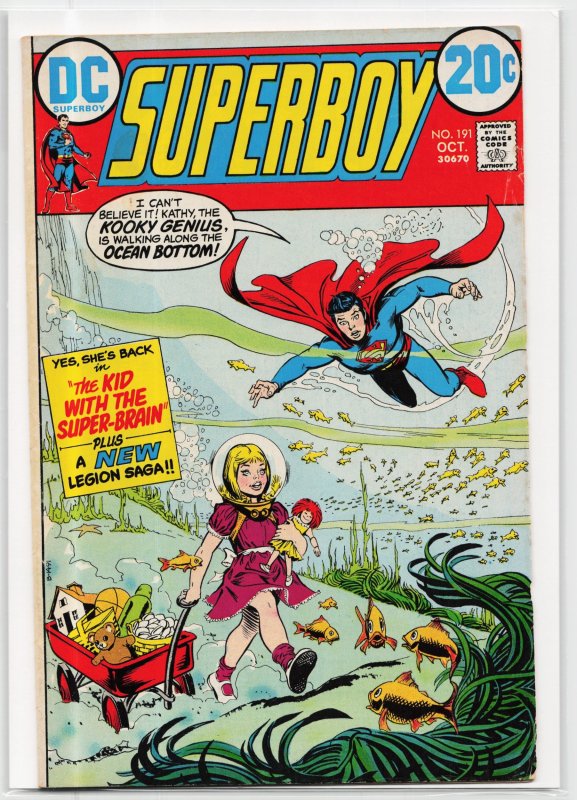 Superboy #191 (DC Comics, 1972), raw, ungraded comic book — front cover