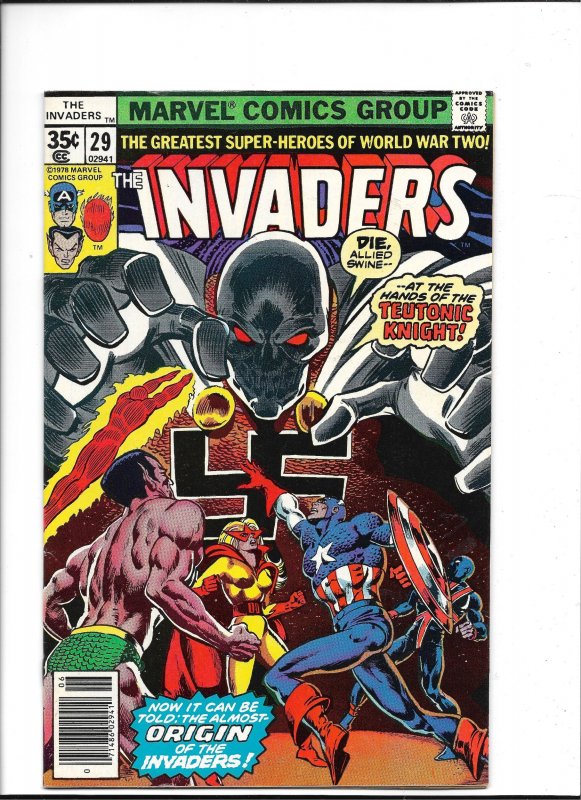 The Invaders #29 (Marvel Comics, 1978), raw, ungraded comic book — front cover