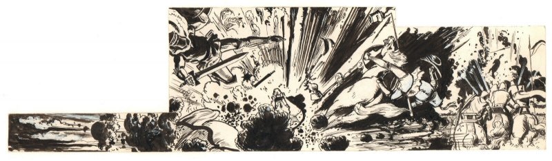 Knights Getting Blown Up - Story Illo in Ink - Early 1970's art by Mike Kaluta (1970), raw, ungraded comic book — front cover