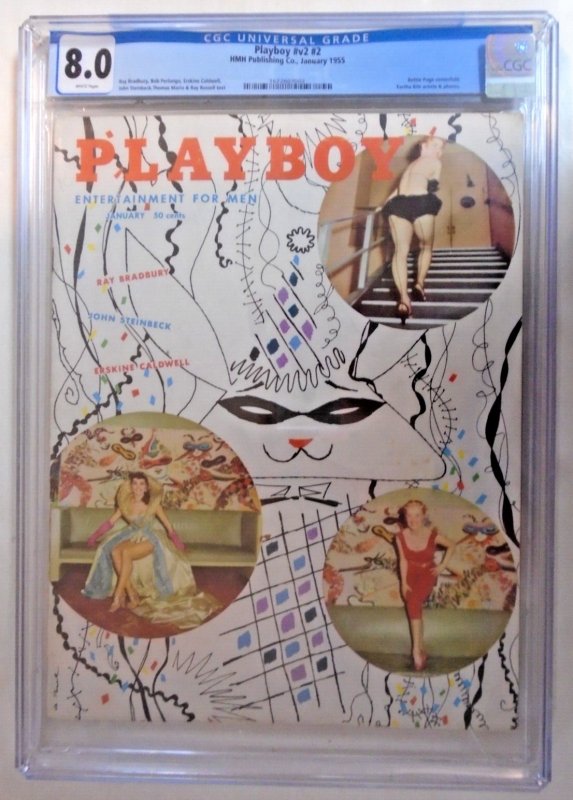 Playboy #2 (1955), CGC 8.0 graded comic book, Universal Blue label — front cover in its holder