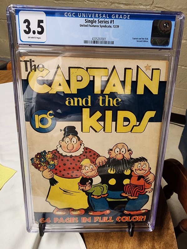 Captain and the Kids #1 (1939), CGC 3.5 graded comic book, Universal Blue label — front cover in its holder