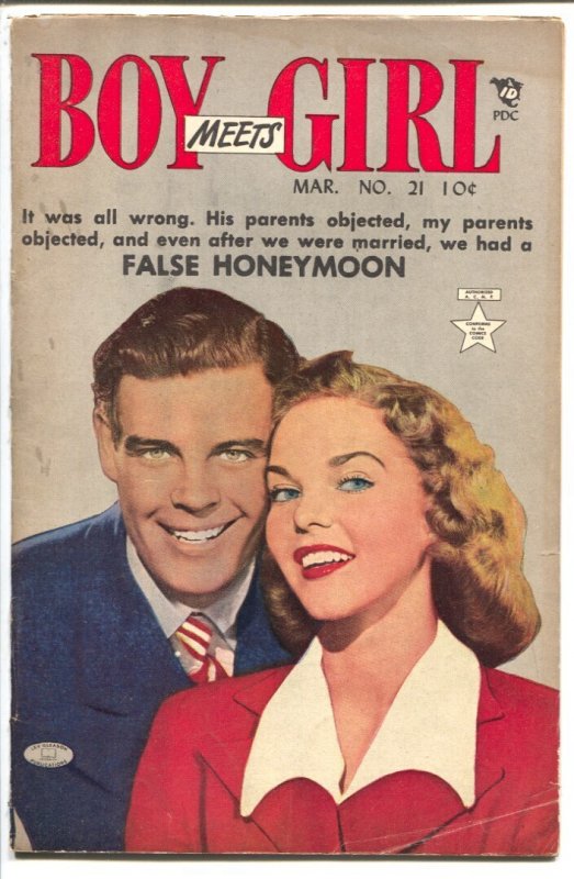Boy Meets Girl #21 (Lev Gleason Publications, 1951), raw comic book in FN- condition — front cover