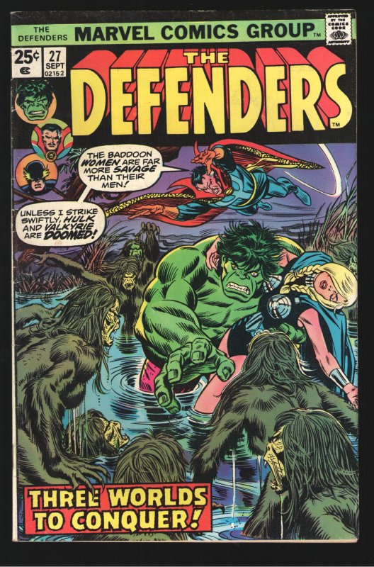 Defenders 27 F 6.0 #28, raw comic book in VF 6.0 condition — front cover