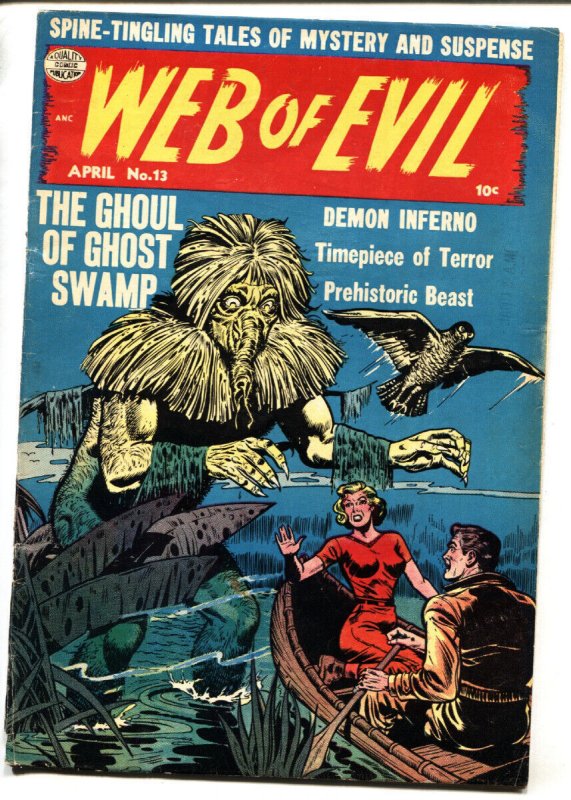 WEB OF Evil #13-1954 Swamp Thing Type Monster-branding-satan (Quality Comics, 1954), raw, ungraded comic book — front cover