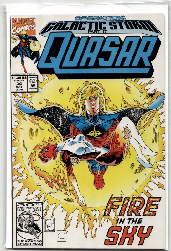 Quasar #34 (1992), raw, ungraded comic book — front cover