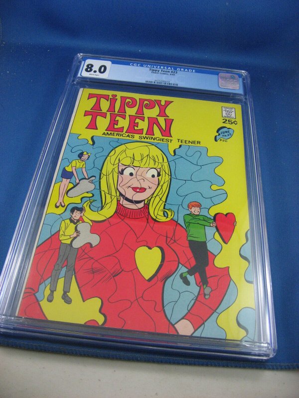 Tippy Teen #23 (1969), CGC 8.0 graded comic book, Universal Blue label — front cover in its holder