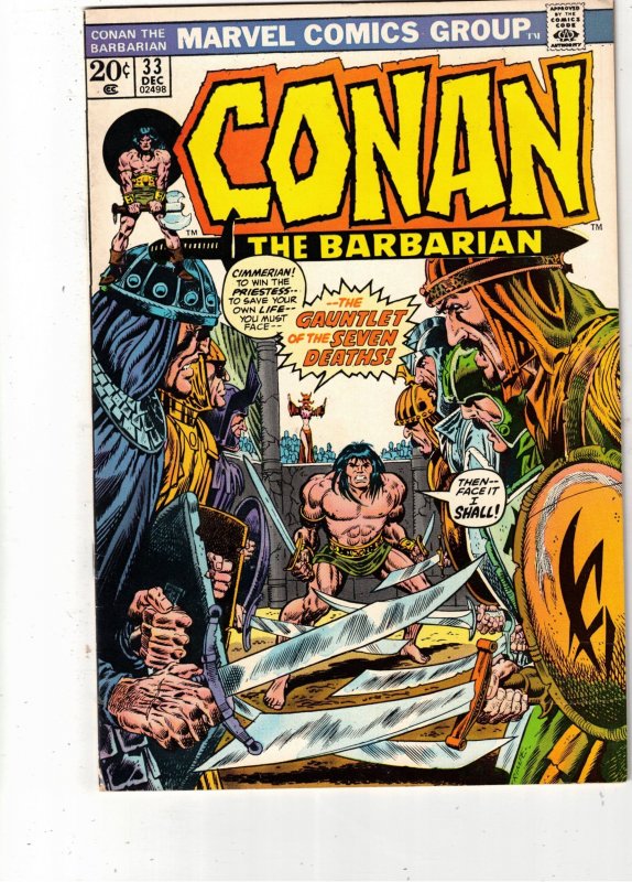 Conan the Barbarian #33 (Marvel Comics, 1973), raw comic book in VF condition — front cover