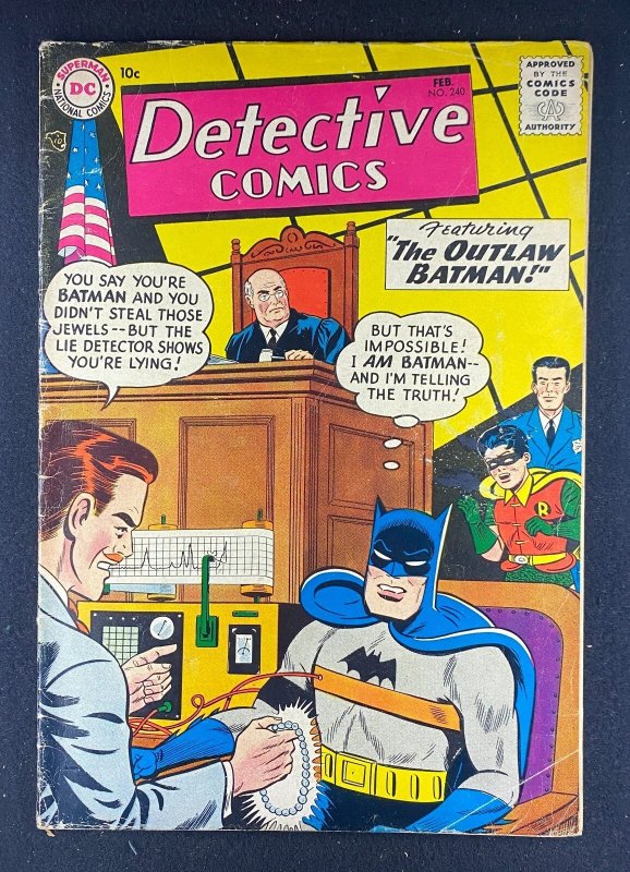 Detective Comics #240 (DC Comics, 1937), raw comic book in VG 4.0 condition — front cover