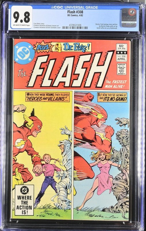 Flash #308 (DC Comics, 1982), CGC 9.8 graded comic book, Universal Blue label — front cover in its holder