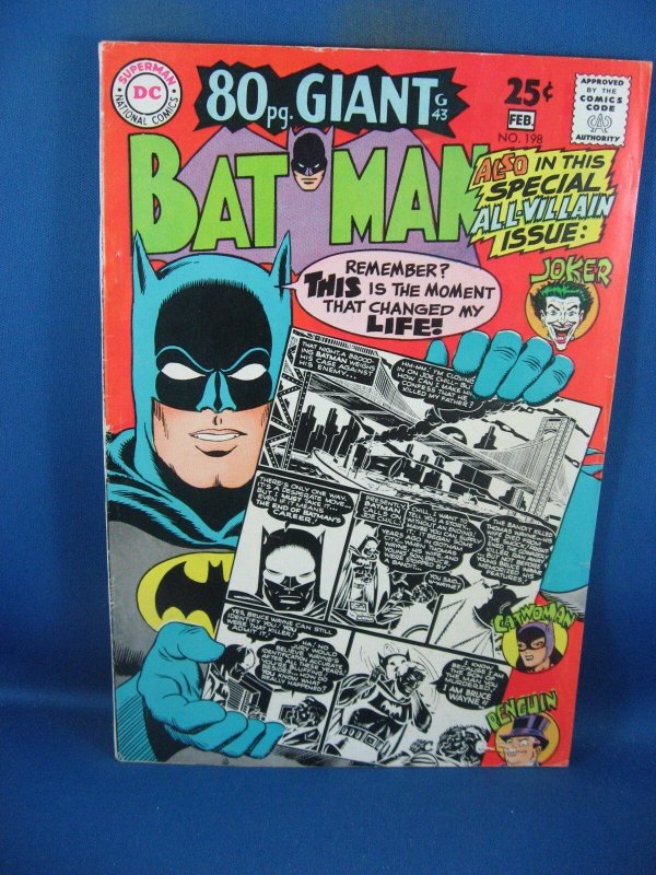 Batman #198 (DC Comics, 1968), raw comic book in VF condition — front cover