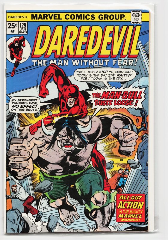 Daredevil #129 (Marvel Comics, 1976), raw, ungraded comic book — front cover