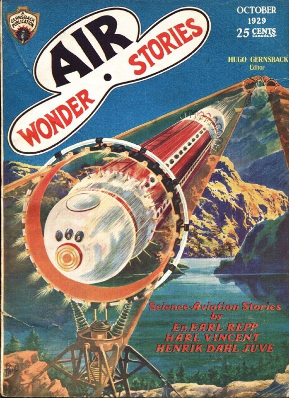 Pulp: Air Wonder Stories 10/1929-Gernsback-Frank R Paul-sci-fi Pulp Thrills-vg, raw, ungraded comic book — front cover