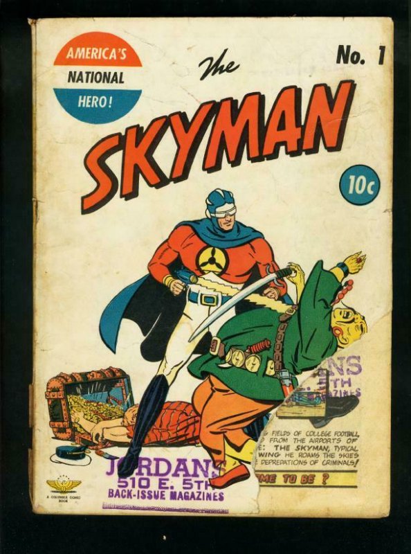 Skyman Comics #1 (1941), raw comic book in FR condition — front cover