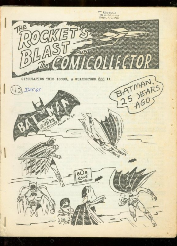 Rocket's Blast and Comicollector Fanzine #42-1965-Rare VG, raw comic book in VG condition — front cover