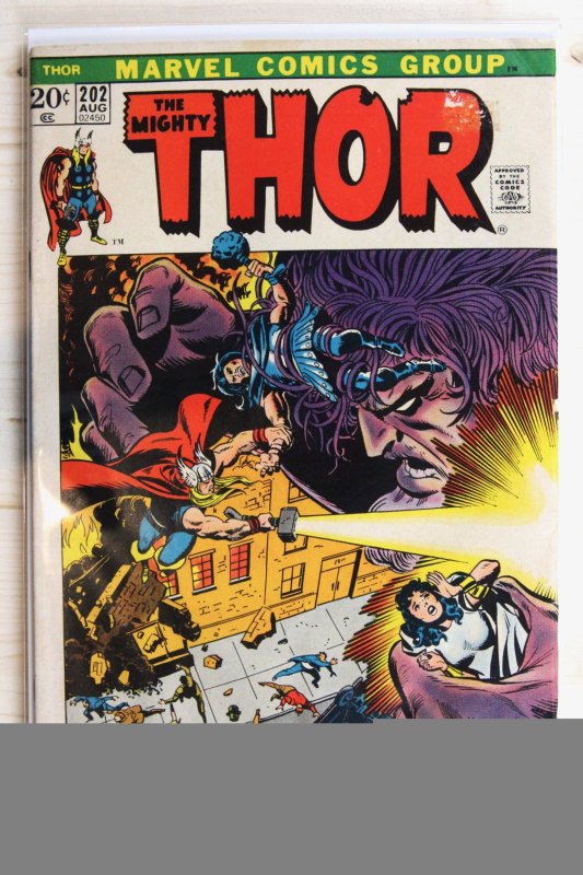 Thor #202 (Marvel Comics, 1972), raw comic book in FN- 5.5 condition — front cover