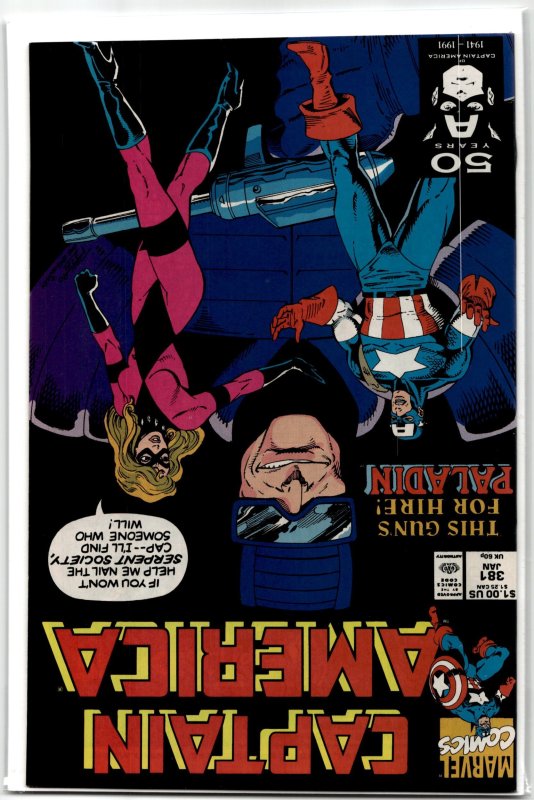 Captain America #381 (Marvel Comics, 1991), raw, ungraded comic book — front cover