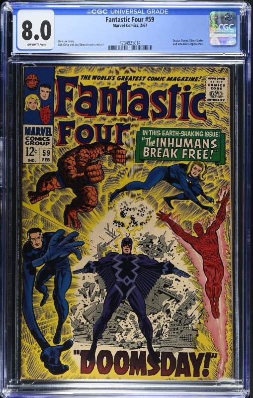 Fantastic Four #59 (Marvel Comics, 1967), CGC 8.0 graded comic book, Universal Blue label — front cover in its holder