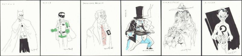 Batman, Robin, Gordon, Penguin, Scarecrow, Riddler SET of 6 art by Andy Fish, raw, ungraded comic book — front cover