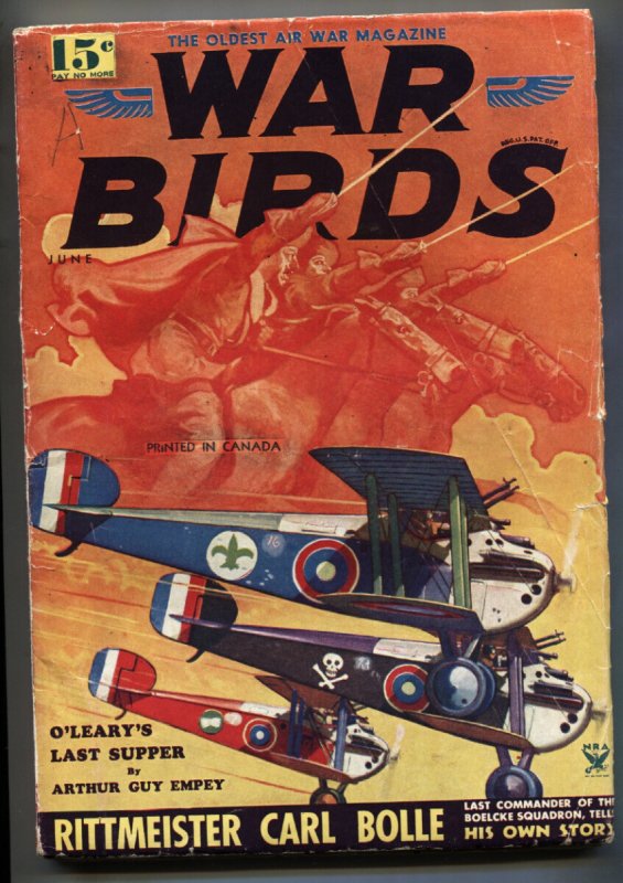 War Birds Pulp June 1934- Belarski Cover- Canadian Variant- FN (1934), raw comic book in FN condition — front cover