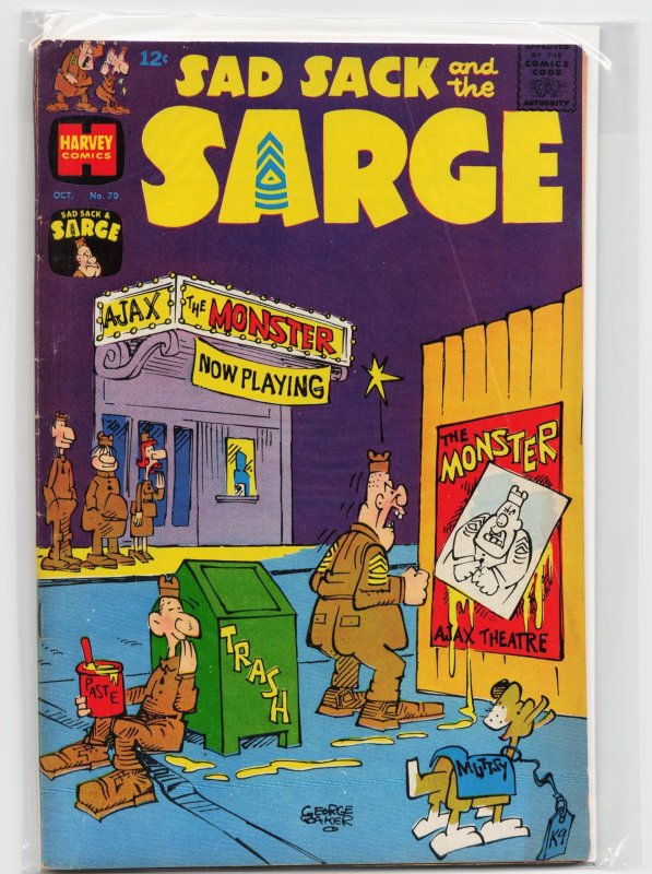Sad Sack and the Sarge #70 (Harvey Comics, 1968), raw, ungraded comic book — front cover