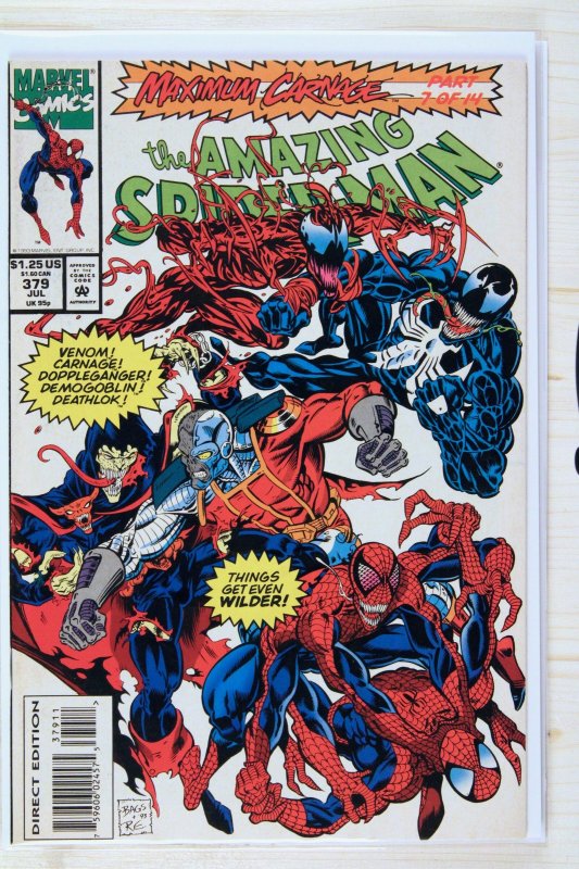 The Amazing Spider-Man #379 (Marvel Comics, 1993), raw comic book in VF- 7.5 condition — front cover