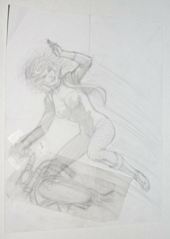 Black Canary on Motorcycle Pencil Piece art by Nick Cardy, raw, ungraded comic book — front cover