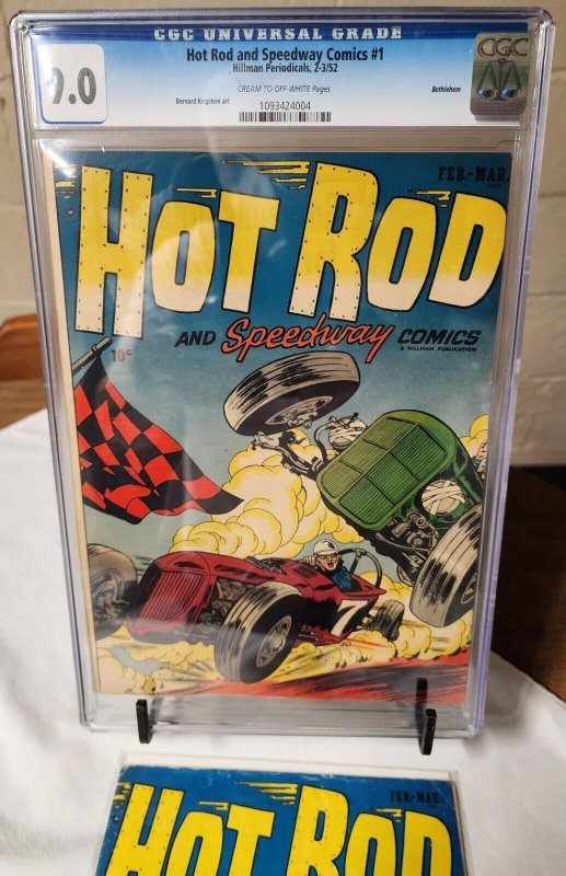 Hot Rod and Speedway #1 (1952), CGC graded comic book, Universal Blue label — front cover in its holder