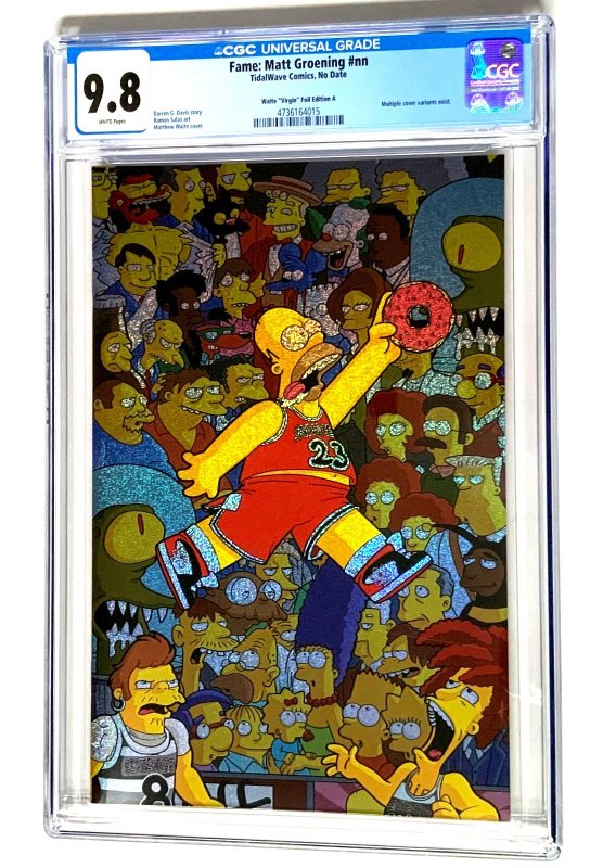 Fame: Matt Groening: Simpsons Air Homer Sparkle Foil Matthew Waite Cover CGC 9.8, CGC 9.8 graded comic book, Universal Blue label — front cover in its holder