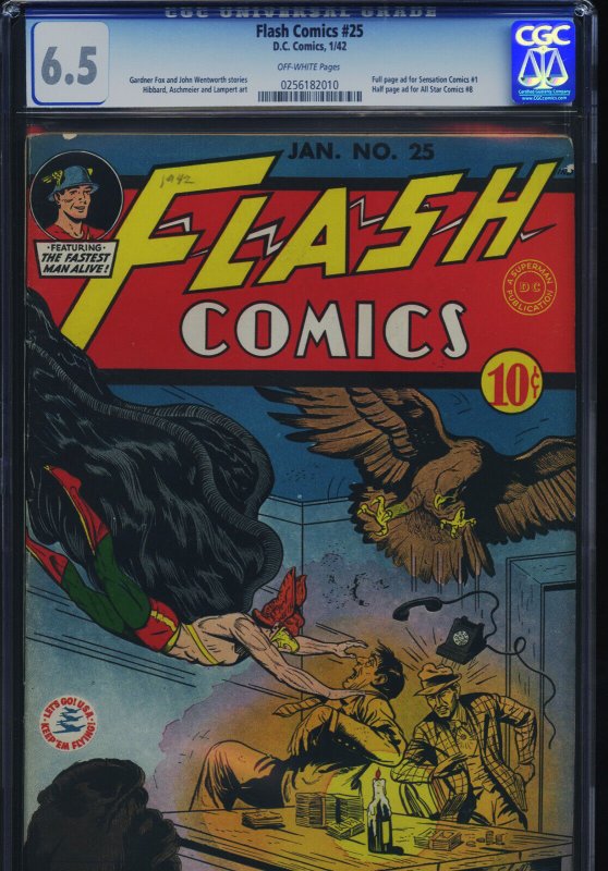 Flash Comics #25 (DC Comics), CGC 6.5 graded comic book, Universal Blue label — front cover in its holder