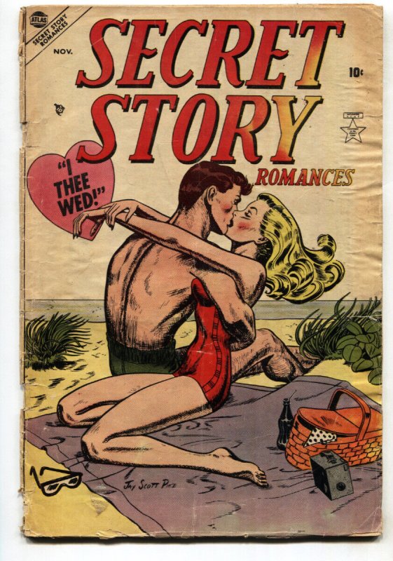 Secret Story Romances #1-1953-Atlas-Swimsuit Cover-Jay Scott Pike-Golden Age (Atlas Comics, 1953), raw, ungraded comic book — front cover