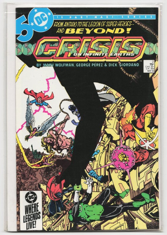 Crisis on Infinite Earths #2 (DC Comics, 1985), raw, ungraded comic book — front cover