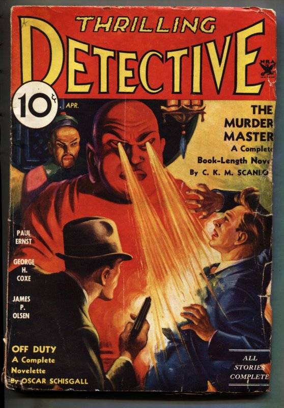 Thrilling Detective Pulp 4/1934- Horror-weird Menace-pulp mag, raw, ungraded comic book — front cover