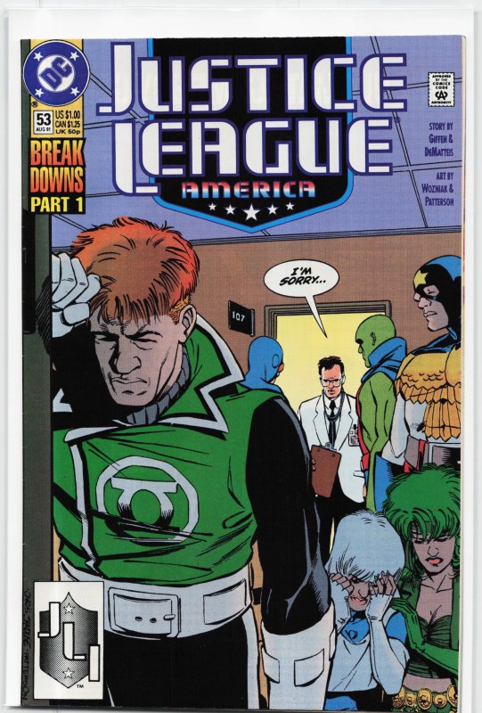 Justice League America #53 (DC Comics, 1991), raw, ungraded comic book — front cover