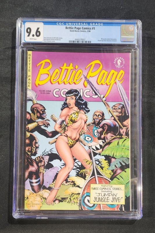 Bettie Page Comics #1 (1996), CGC 9.6 graded comic book, Universal Blue label — front cover in its holder