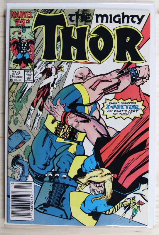 Thor #374 (Marvel Comics, 1986), raw comic book in VF/NM 9.0 condition — front cover