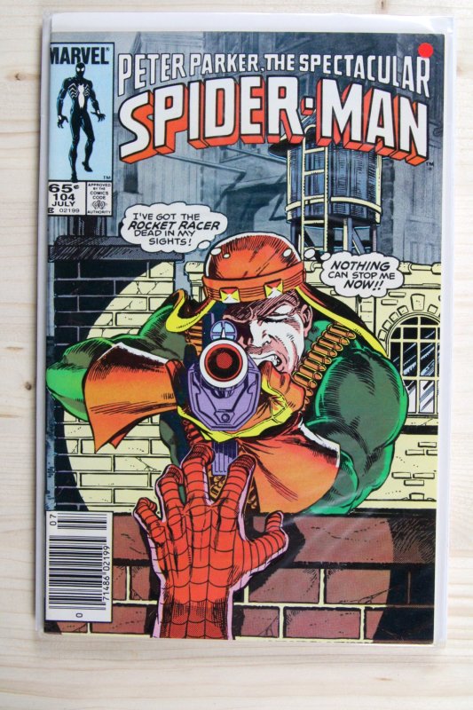 Peter Parker, the Spectacular Spider-Man #104 (Marvel Comics, 1985), raw comic book in NM- 9.2 condition — front cover
