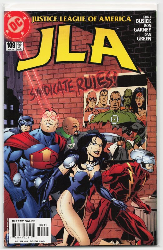 JLA #109 (DC Comics, 2005), raw, ungraded comic book — front cover