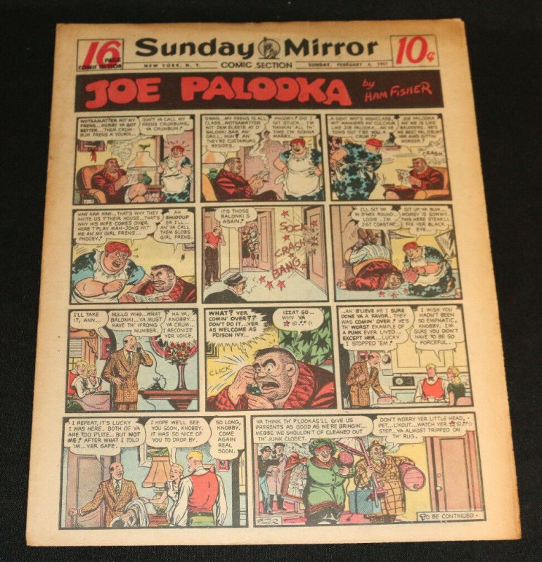 1951 Sunday Mirror Weekly Comic Section February 4th (Fine) Superman Boring (1951), raw, ungraded comic book — front cover