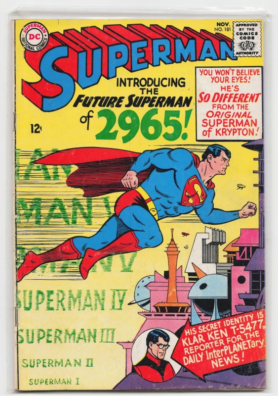 Superman #181 (DC Comics, 1965), raw, ungraded comic book — front cover