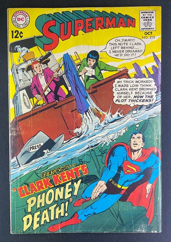 Superman #210 (DC Comics, 1939), raw comic book in VG 4.0 condition — front cover