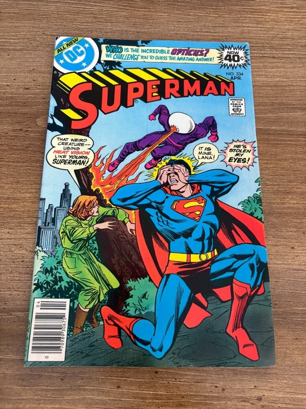 Superman #334 (DC Comics), raw comic book in VF/NM condition — front cover