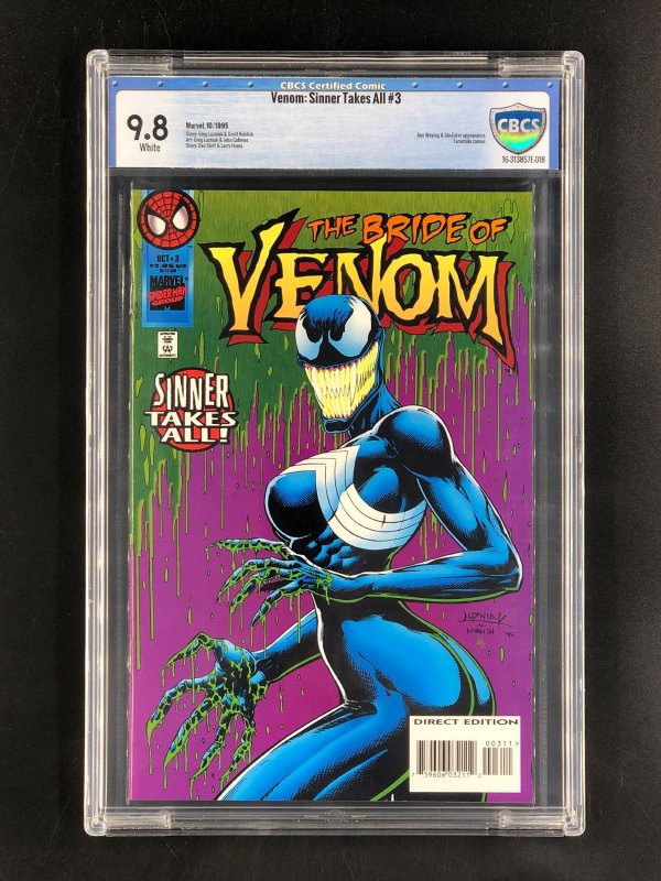 Venom Sinner Takes All #3 (Marvel Comics, 1995), CBCS 9.8 graded comic book, Universal Blue label — front cover in its holder